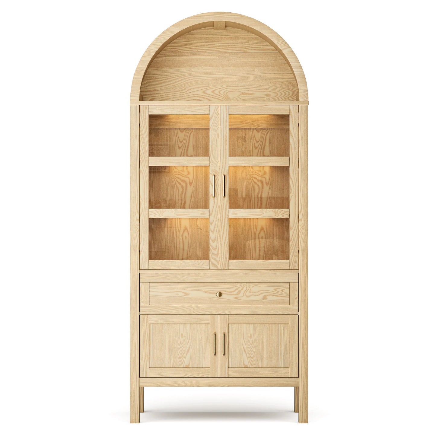 Cottinch Arched Wood Storage Cabinet With Dimmable LEDs And Adjustable Shelves