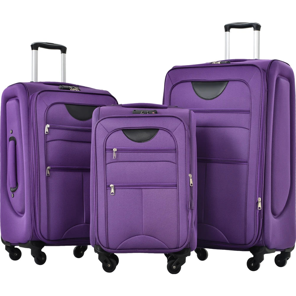 Expandable Softside Luggage Three Piece Set With Spinner Wheels TSA Lock