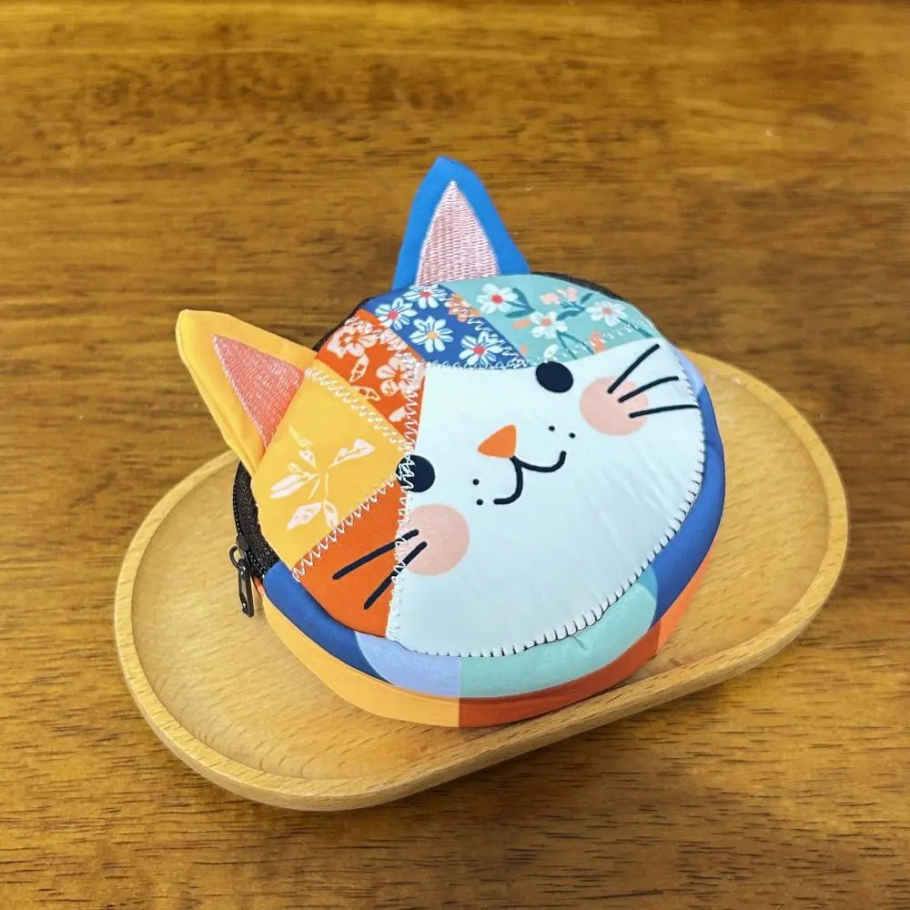 Waterproof Patchwork Cat Coin Purse With Zipper Makeup Bag Canvas