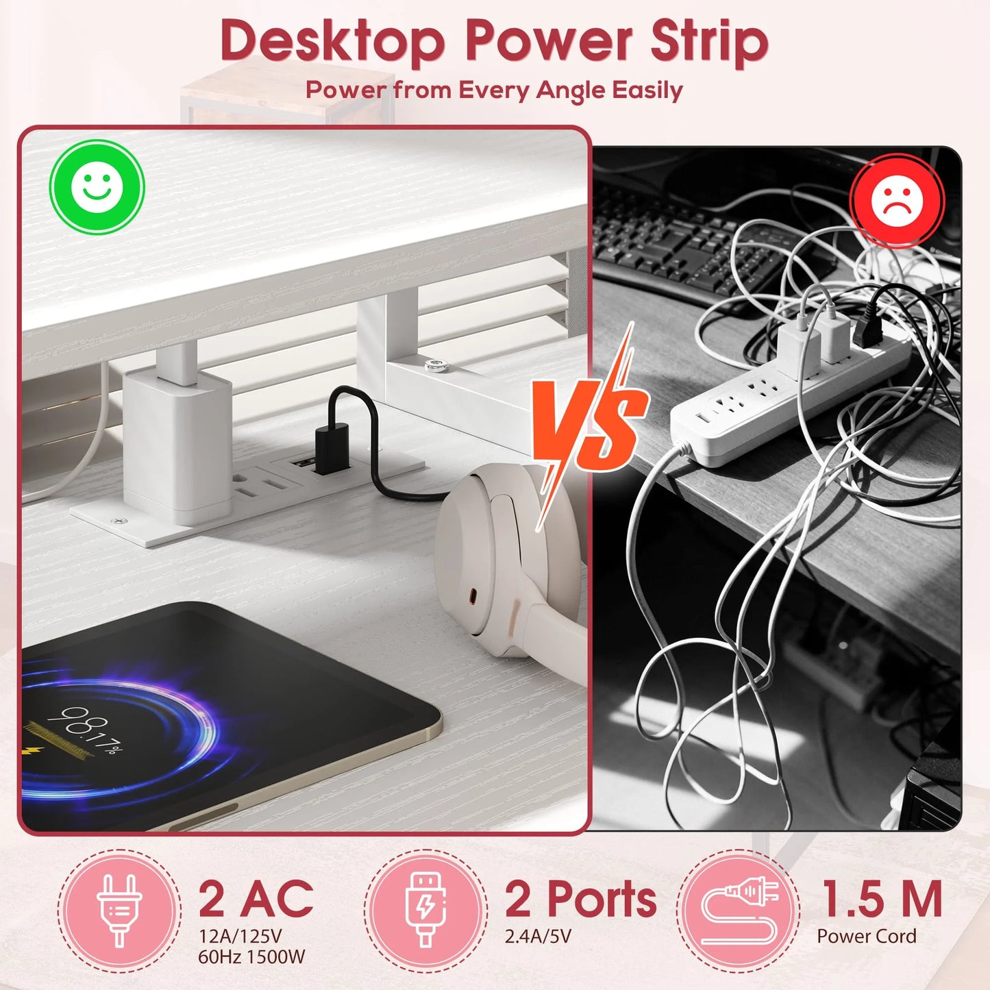 EnHomee Multifunctional Modern Desk With Storage And USB Outlet