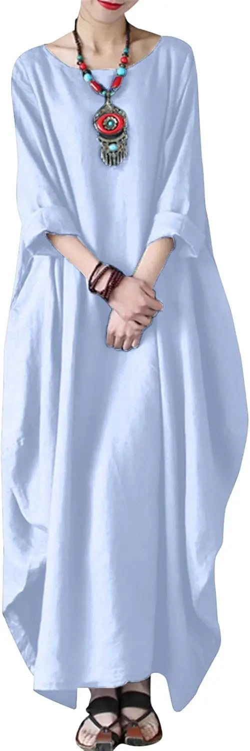 Cotton Caftan Maxi Dress Loose Fit For Autumn Casual