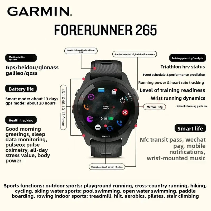 Garmin Forerunner 265 GPS Smartwatch AMOLED Heart Rate Monitoring