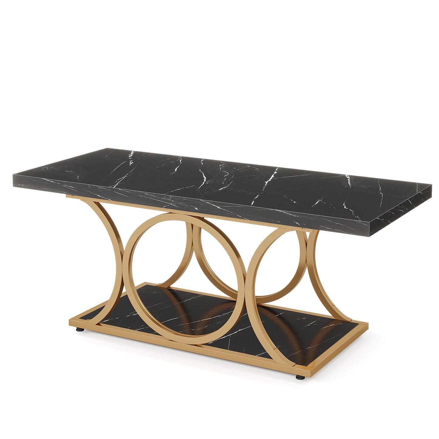 Tribesigns Rectangle Coffee Table Two Tier Faux Marble Wood