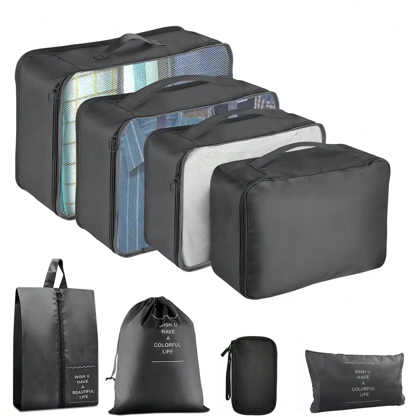 Waterproof Travel Storage Set With 8 Packing Cubes And Pouches