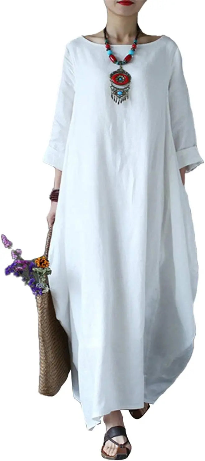 Cotton Caftan Maxi Dress Loose Fit For Autumn Casual