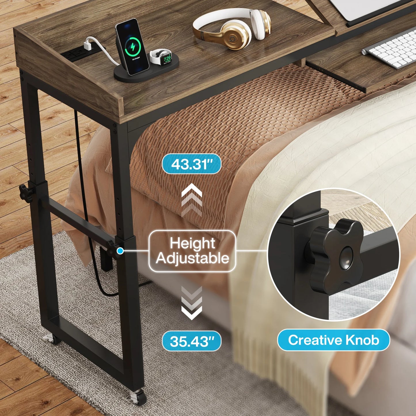 Tribesigns Overbed Table With Wheels Adjustable Tilt Desk