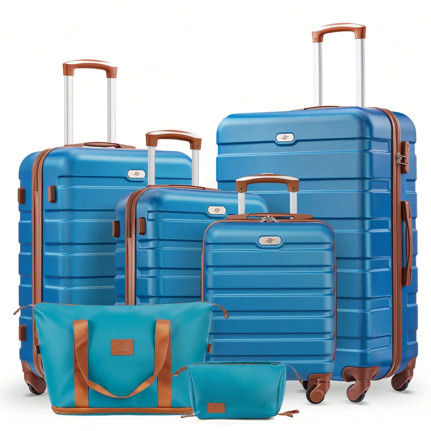 Six Piece ABS Hardside Spinner Luggage Set With Travel Bags