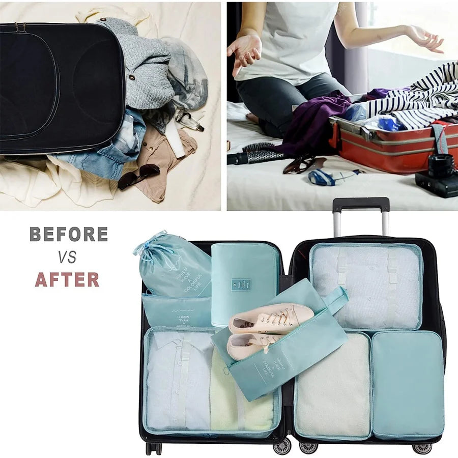Polyester Travel Packing Cubes Luggage Storage Organizer Bags Set Portable