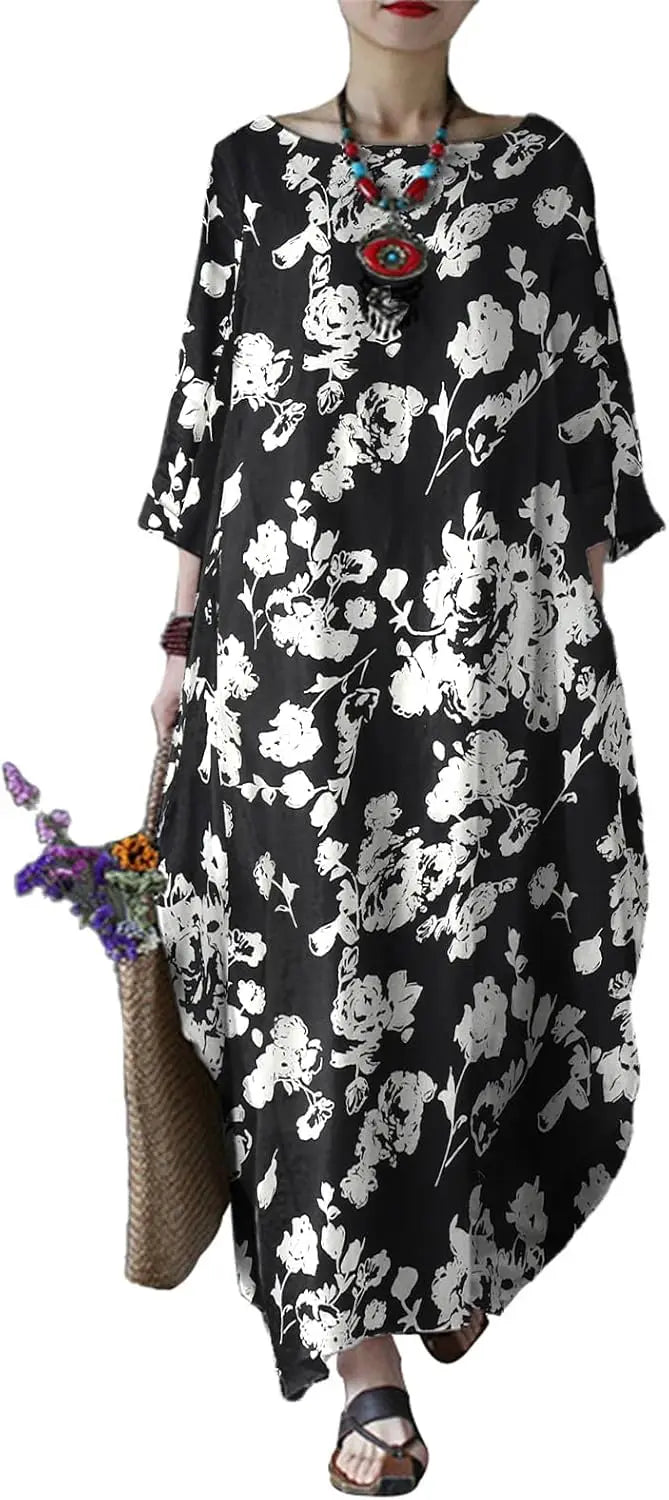Cotton Caftan Maxi Dress Loose Fit For Autumn Casual