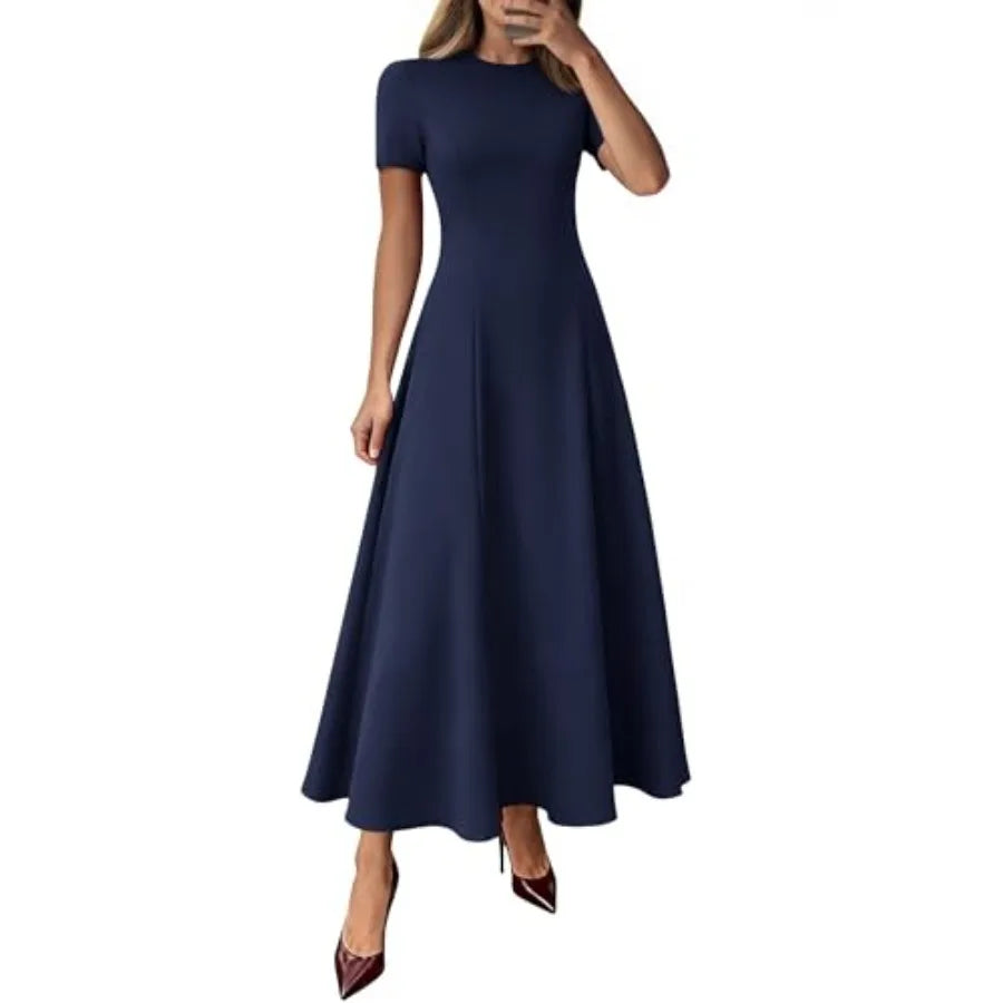Kirundo Pleated Maxi Dress Short Sleeve Wedding Guest A Line With Pockets