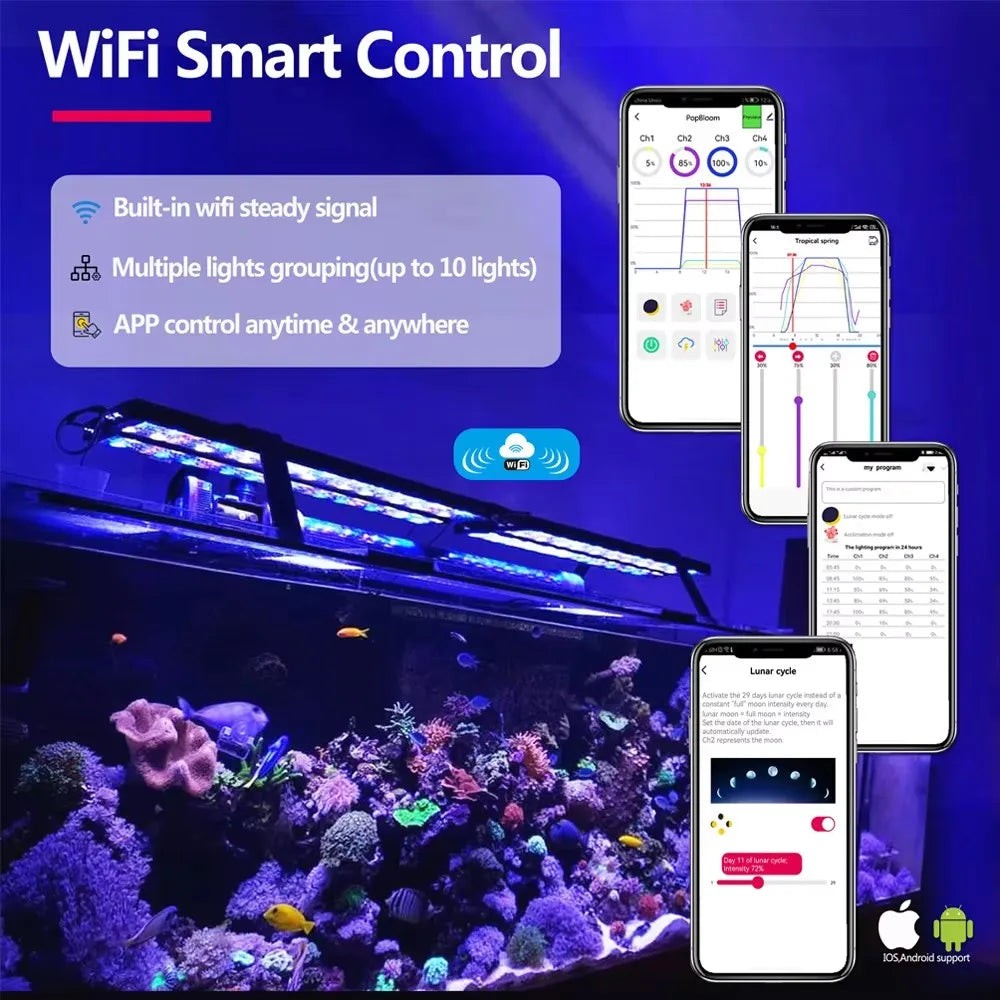 PopBloom WiFi LED Aquarium Light Full Spectrum For Marine Tanks