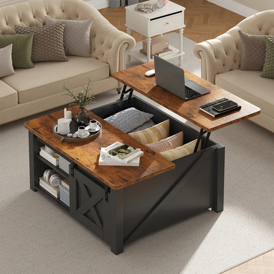 MCQ Wood Lift Top Coffee Table With Adjustable Storage Shelf