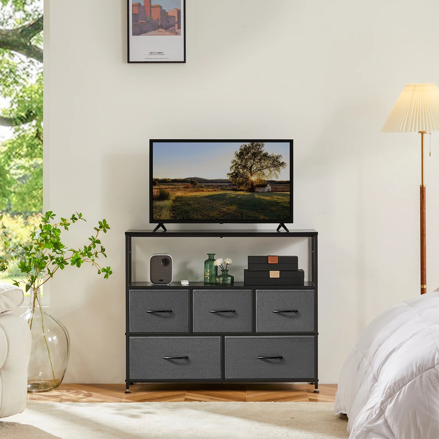 MCQ TV Stand Dresser With Five Fabric Storage Drawers Console