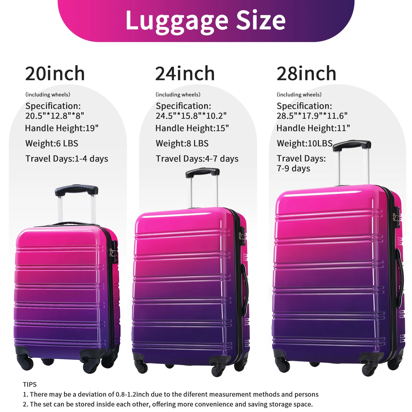 Hardshell Luggage Set 3 Piece Expandable Lightweight Spinner Wheels TSA Lock