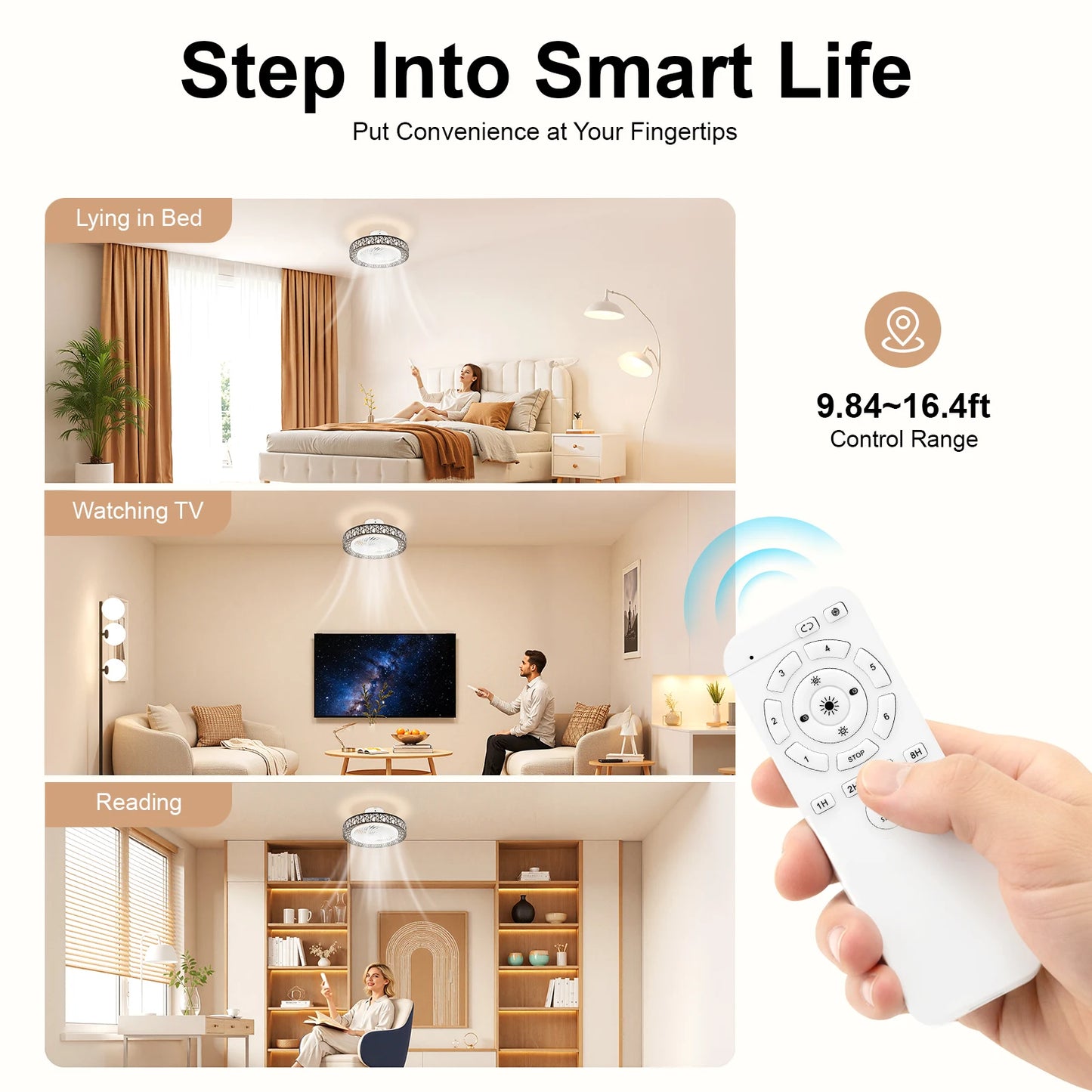 Bymaocar 6 Speed Ceiling Fan Light With Remote Control LED