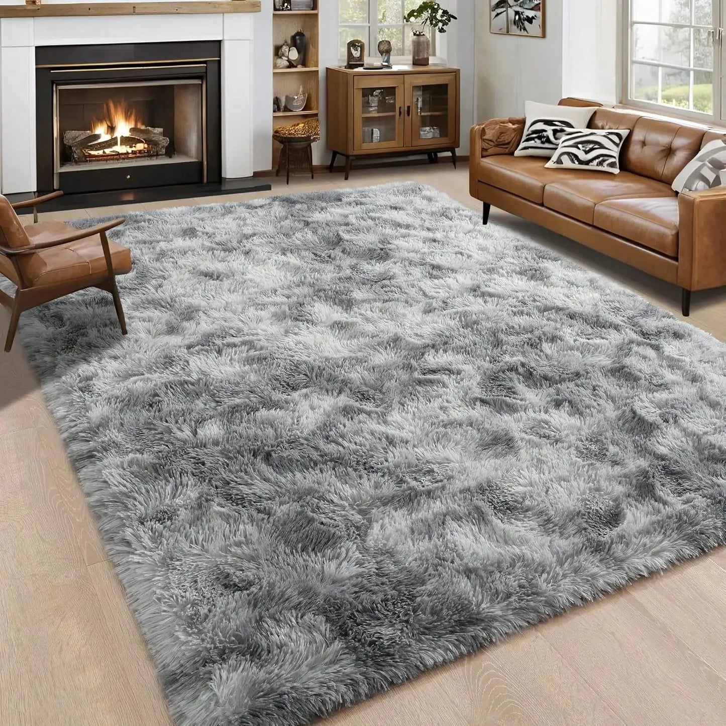 Plush Long Pile Carpet Rug Soft Non Slip Living Rooms