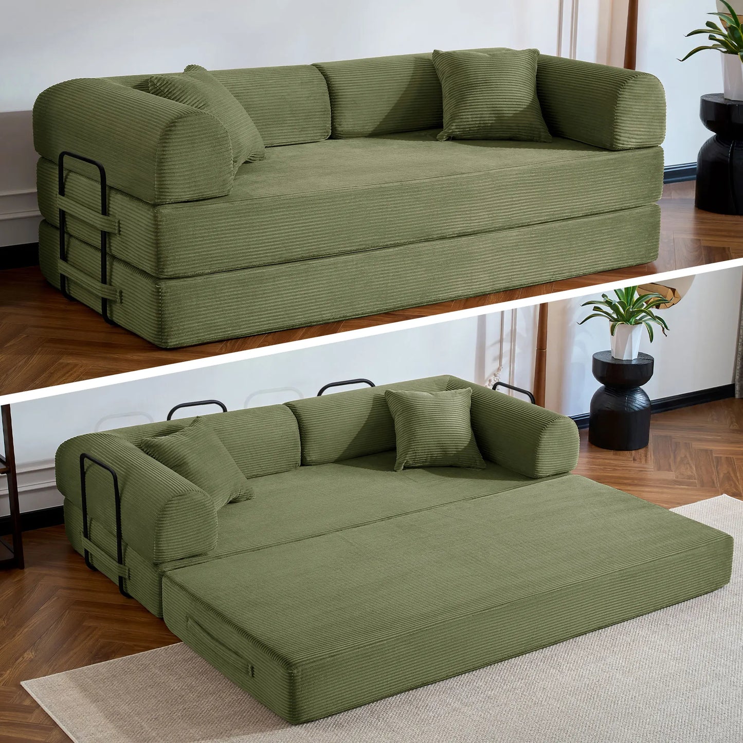 Corduroy Upholstered Folding Convertible Sofa Bed Loveseat Sleeper