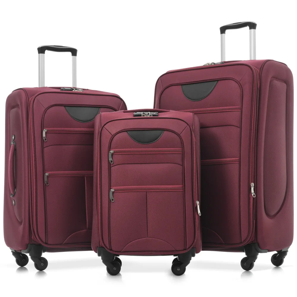 Expandable Softside Luggage Three Piece Set With Spinner Wheels TSA Lock