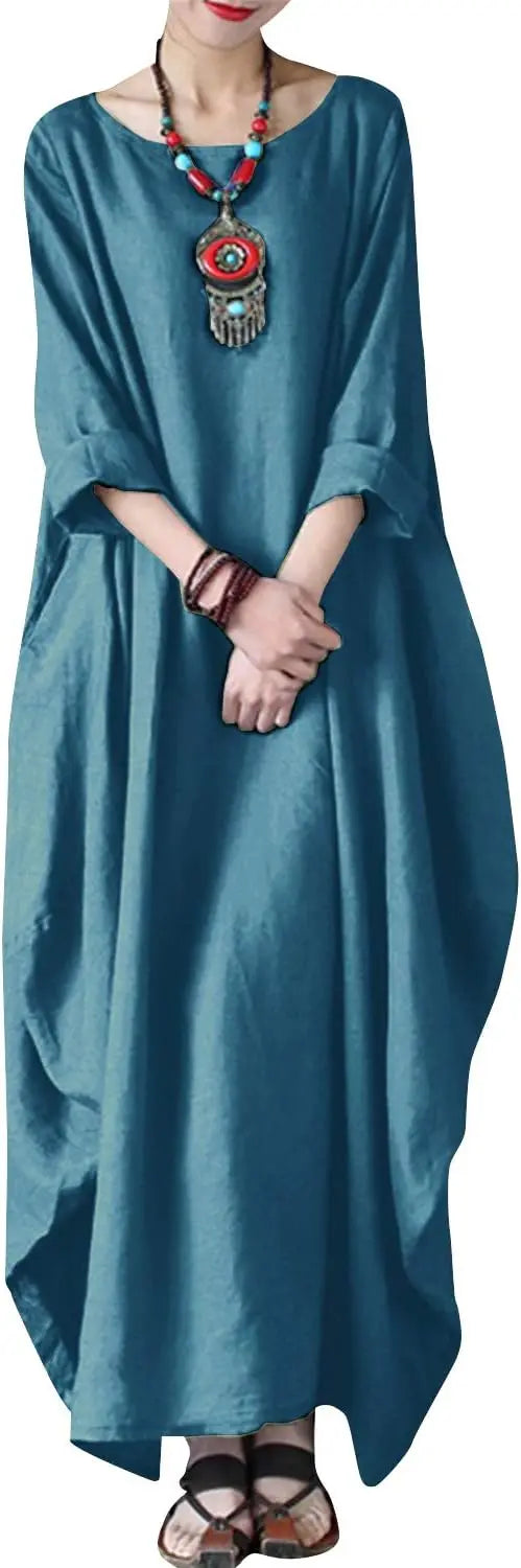 Cotton Caftan Maxi Dress Loose Fit For Autumn Casual