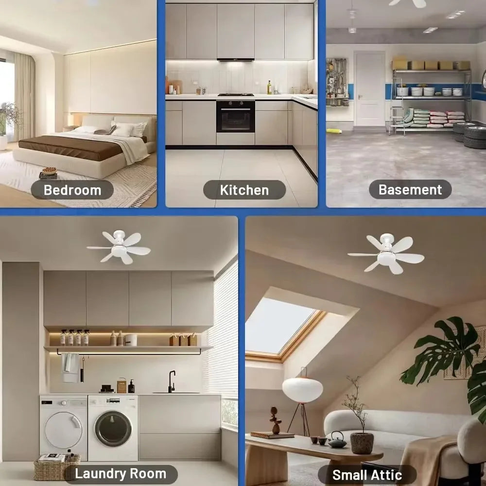 Ceiling Fan With Remote LED Light E27 Base Silent Bedroom