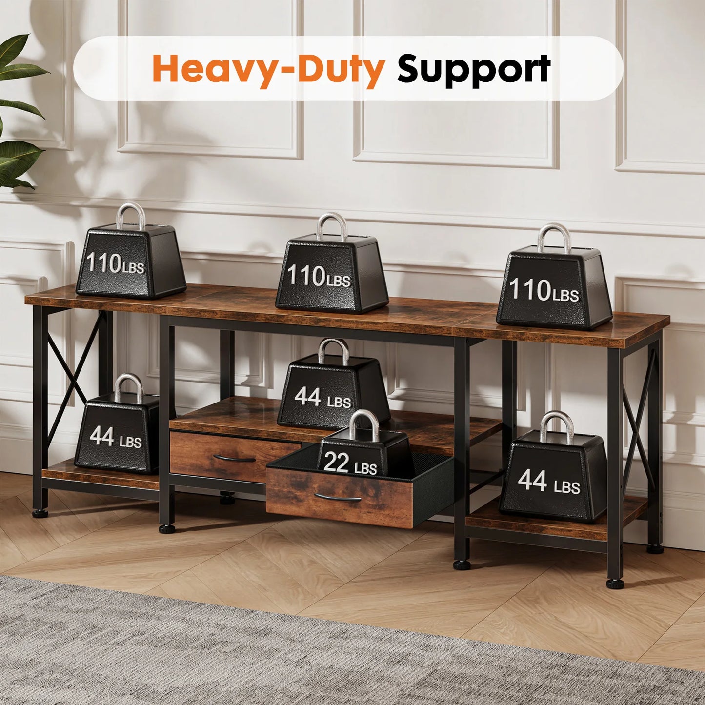 JHK Wooden TV Stand With Charging Station And Drawers Media Console