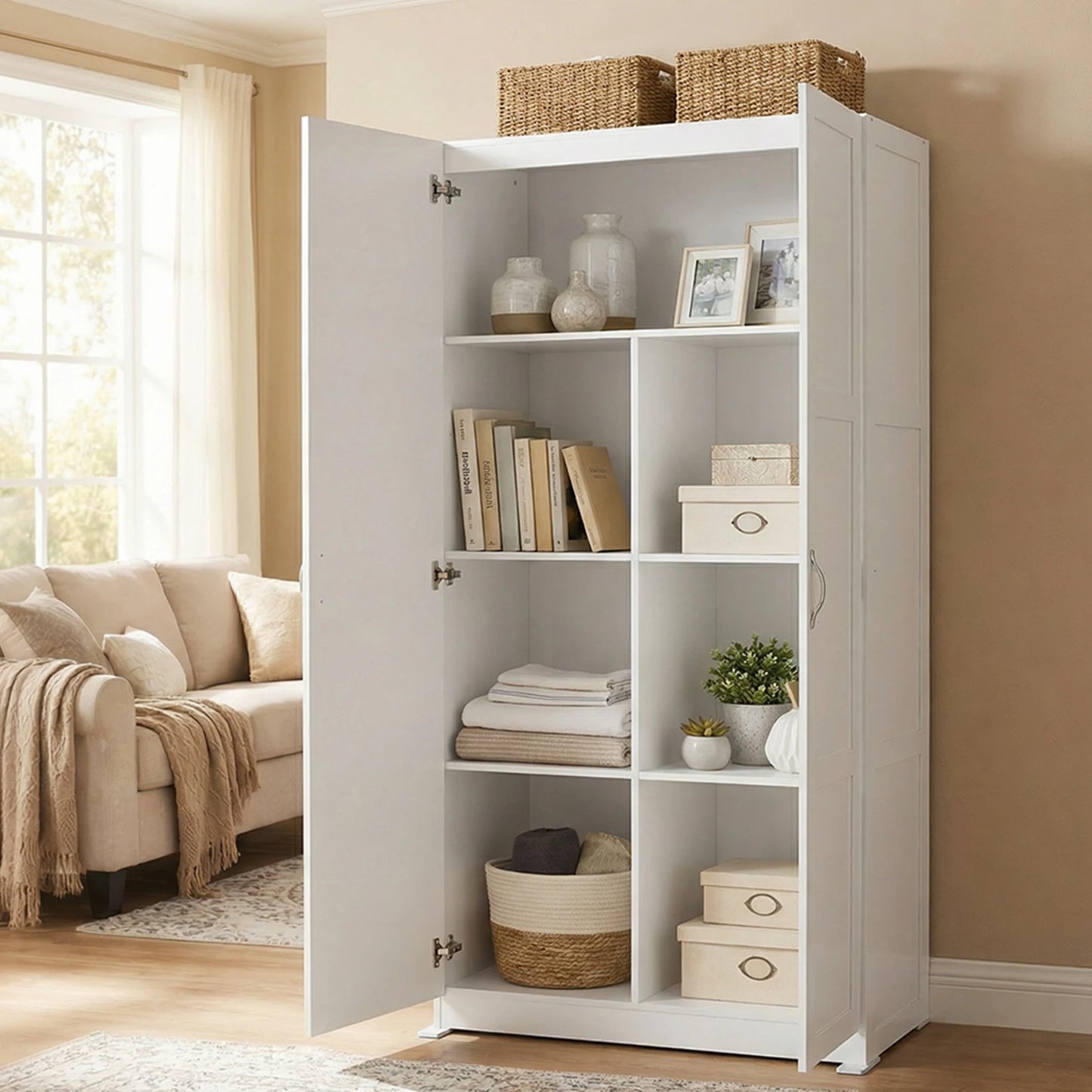 JHK Wooden Living Room Storage Cabinet Large Capacity Organizer