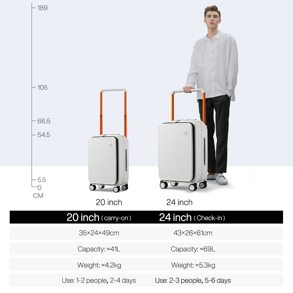 Mixi Aluminum Frame Carry-On Luggage With Laptop Pocket Travel Case
