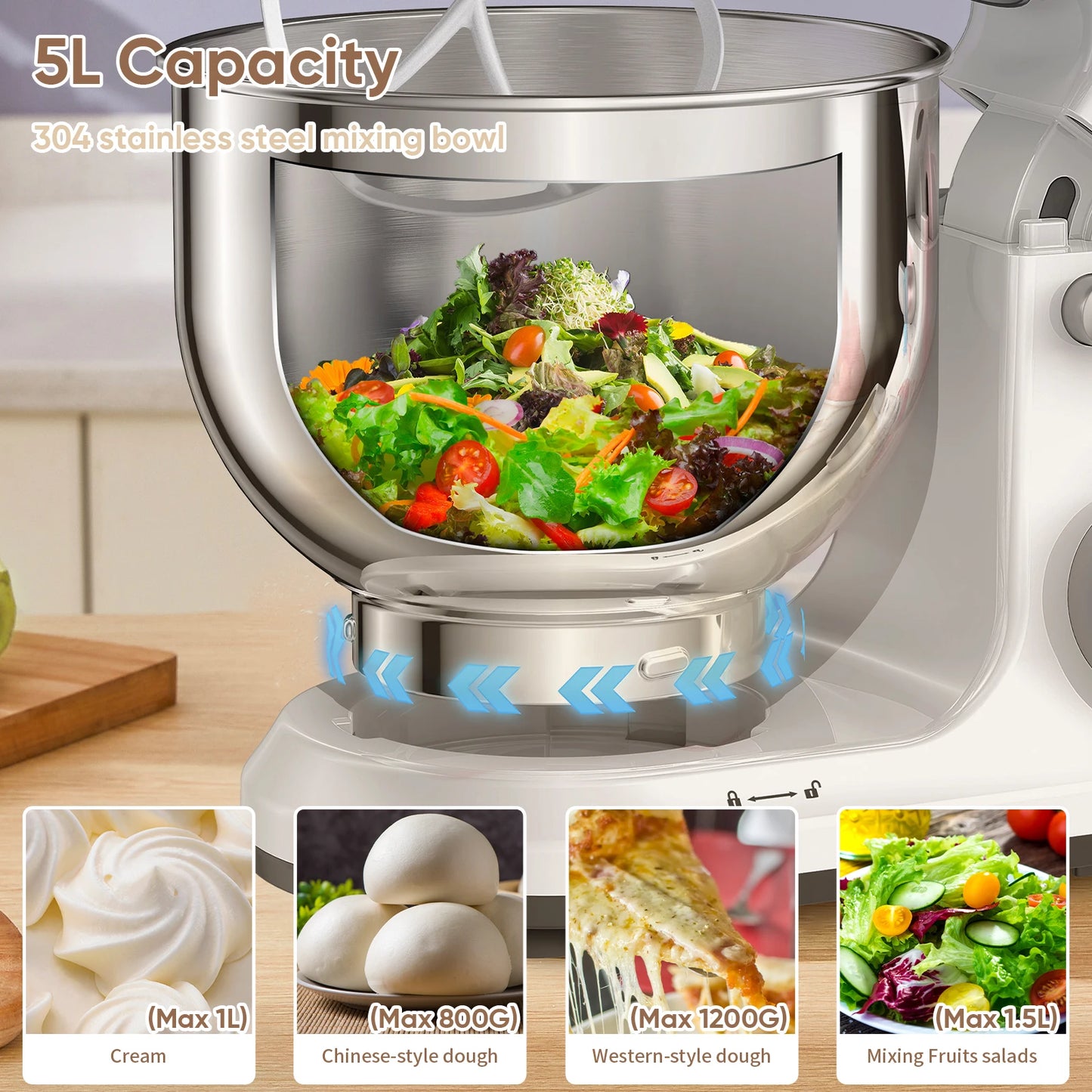 Biolomix 1200W Stand Mixer With 11 Speeds And OLED Screen