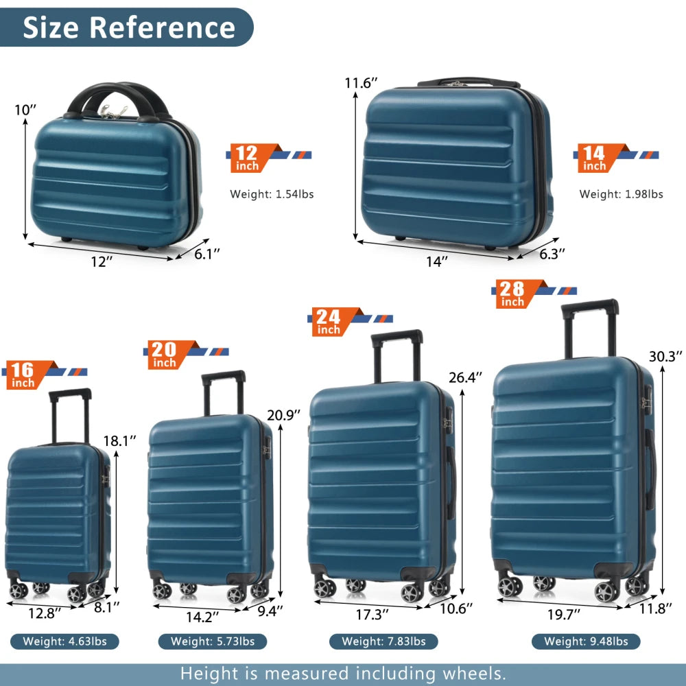 6 Piece ABS Hardshell Luggage Set Dual Spinner Wheels Travel
