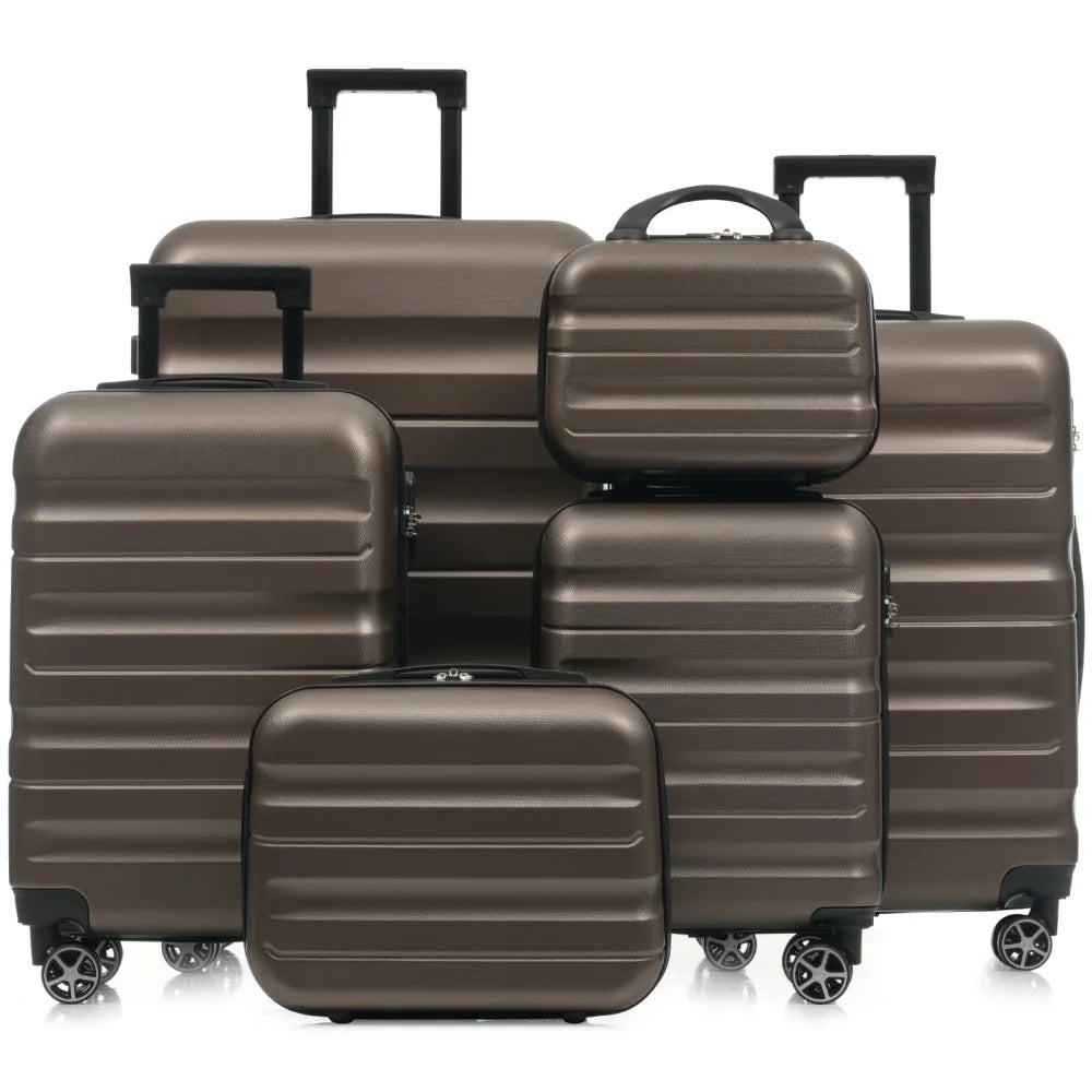 6 Piece ABS Hardshell Luggage Set Dual Spinner Wheels Travel