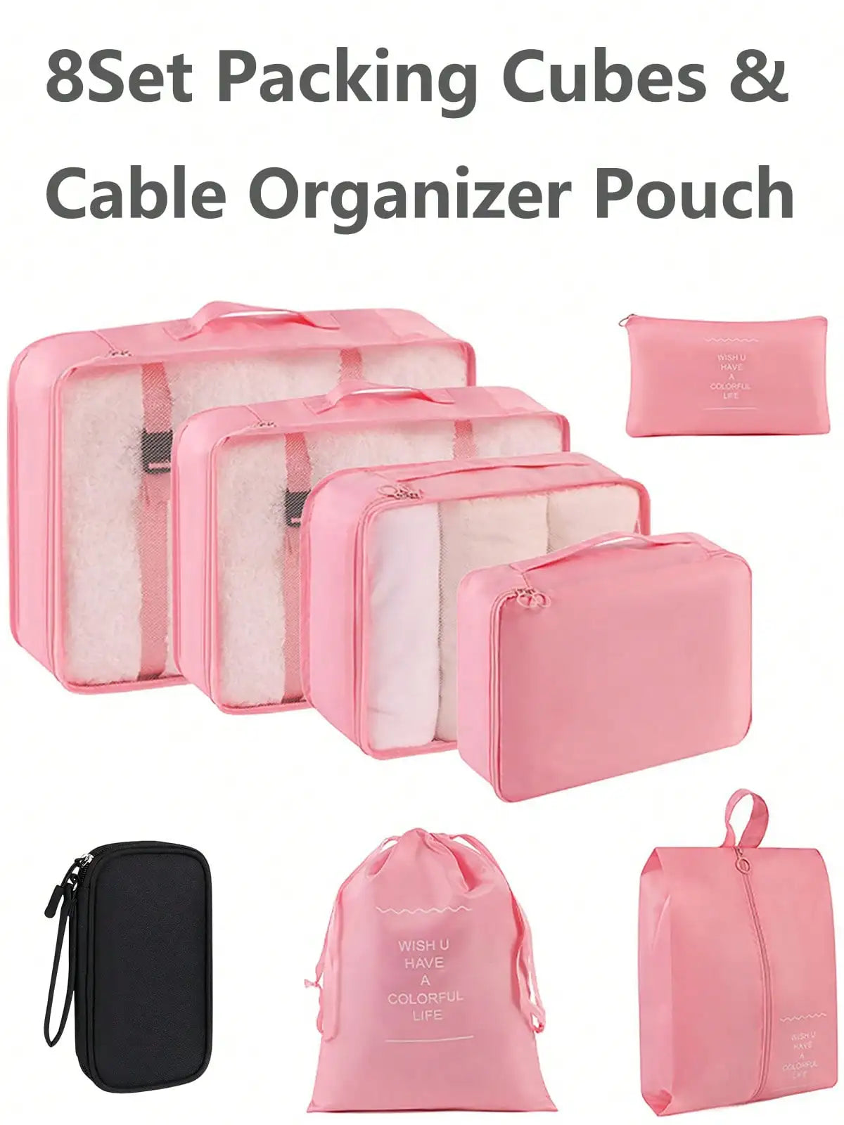 Waterproof Travel Storage Set With 8 Packing Cubes And Pouches