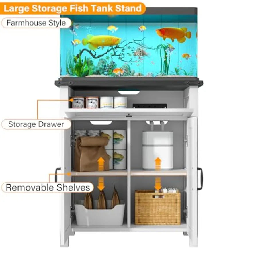 Farmhouse White MDF Fish Tank Stand With Power Outlets