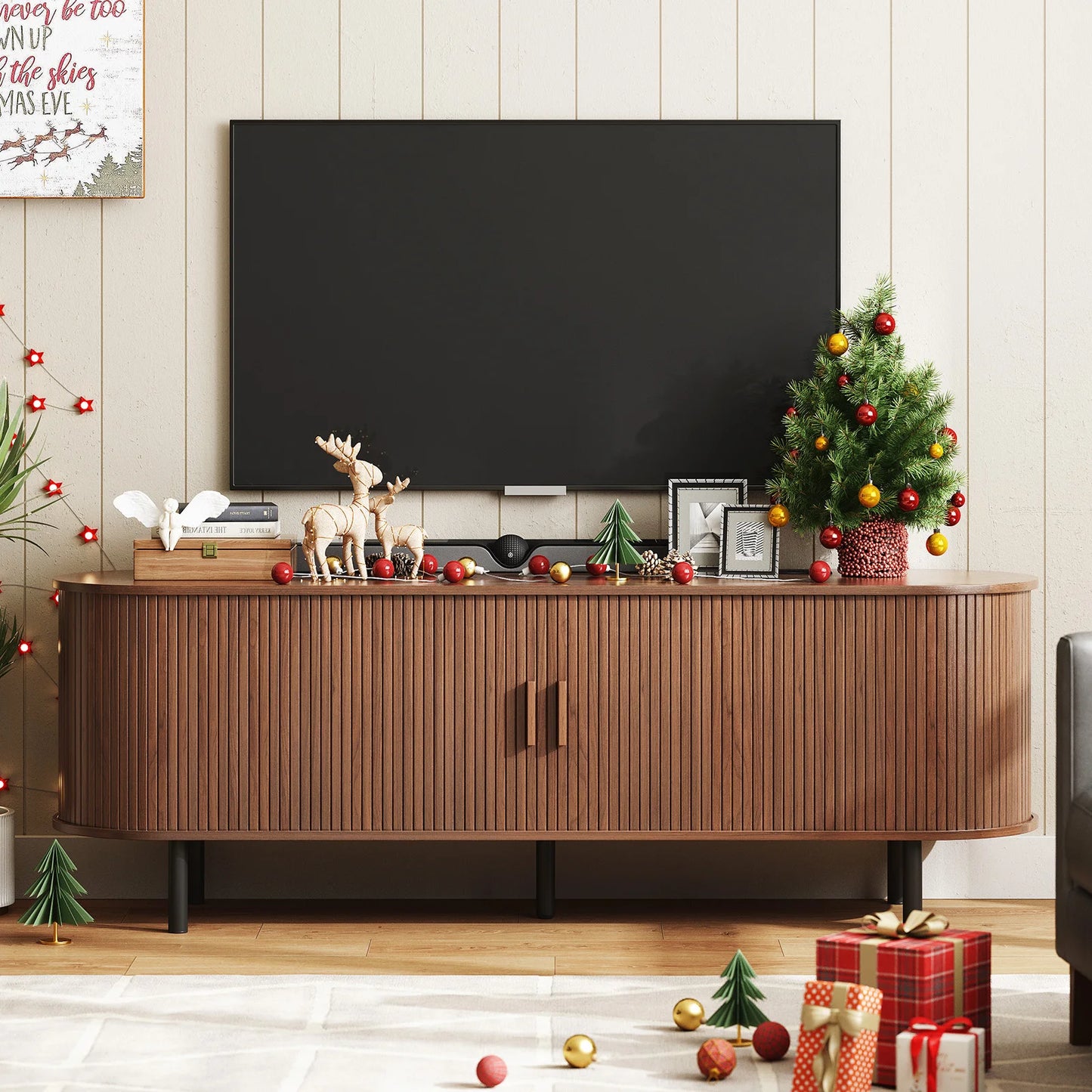 ONBRILL TV Stand With Power Outlet And Adjustable Shelves