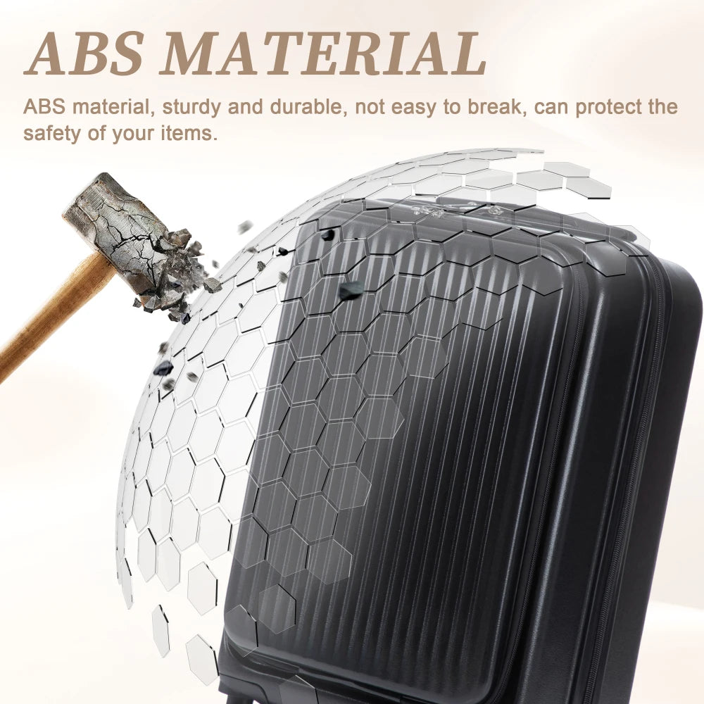 ABS Spinner Wheel Luggage With Combination Lock Front Opening Design