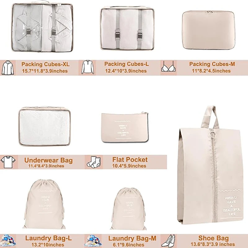 8-Piece Travel Packing Cubes Set Mesh Luggage Organizer Bags