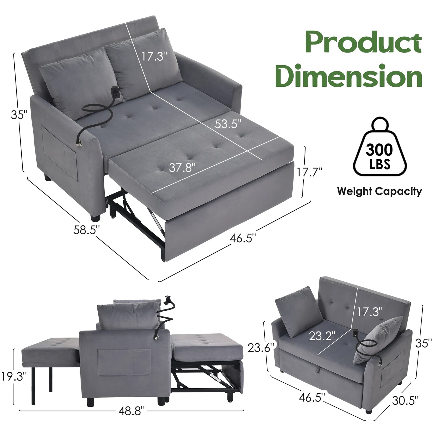 Someet Convertible Sleeper Chair Bed With USB Charging Port