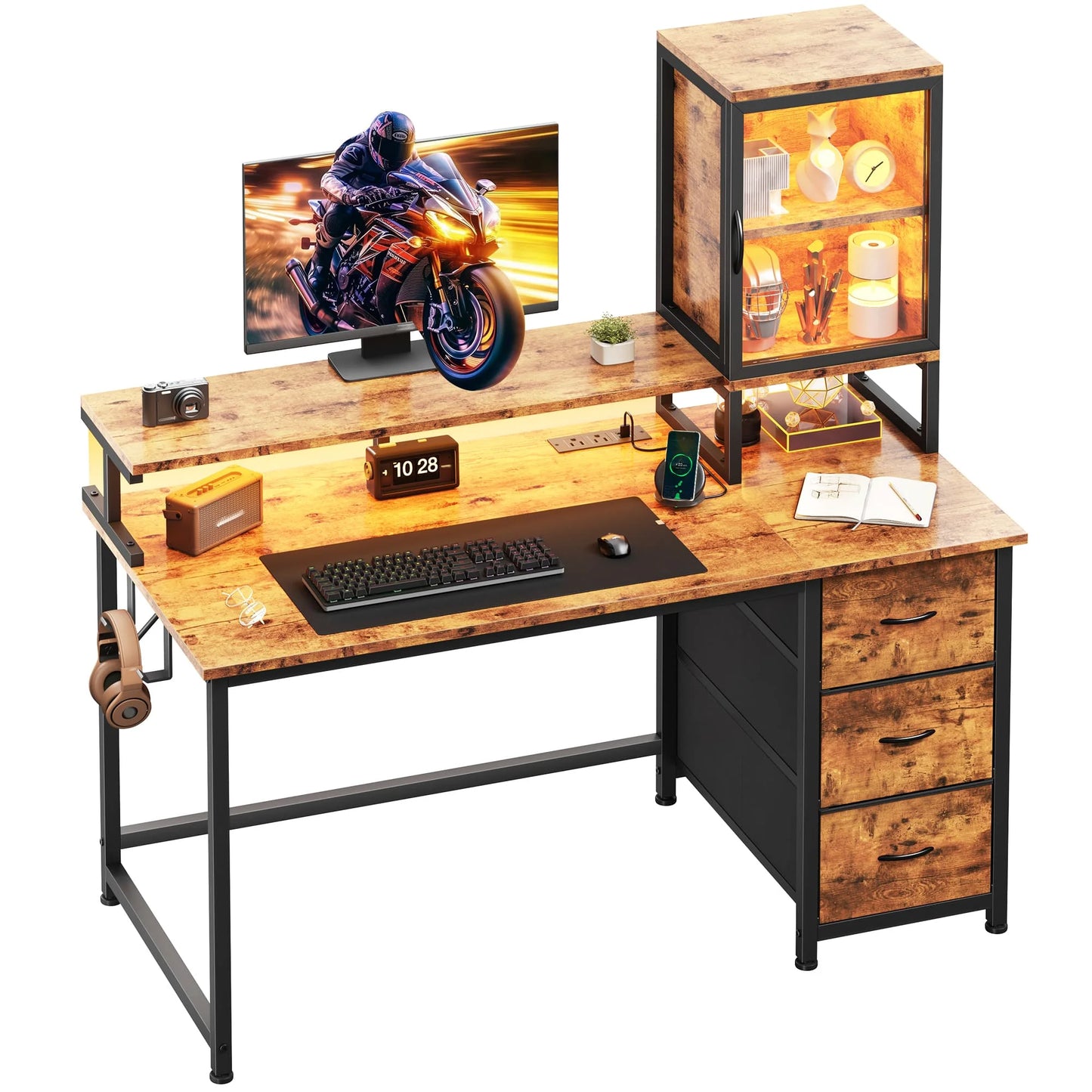 EnHomee Multifunctional Modern Desk With Storage And USB Outlet
