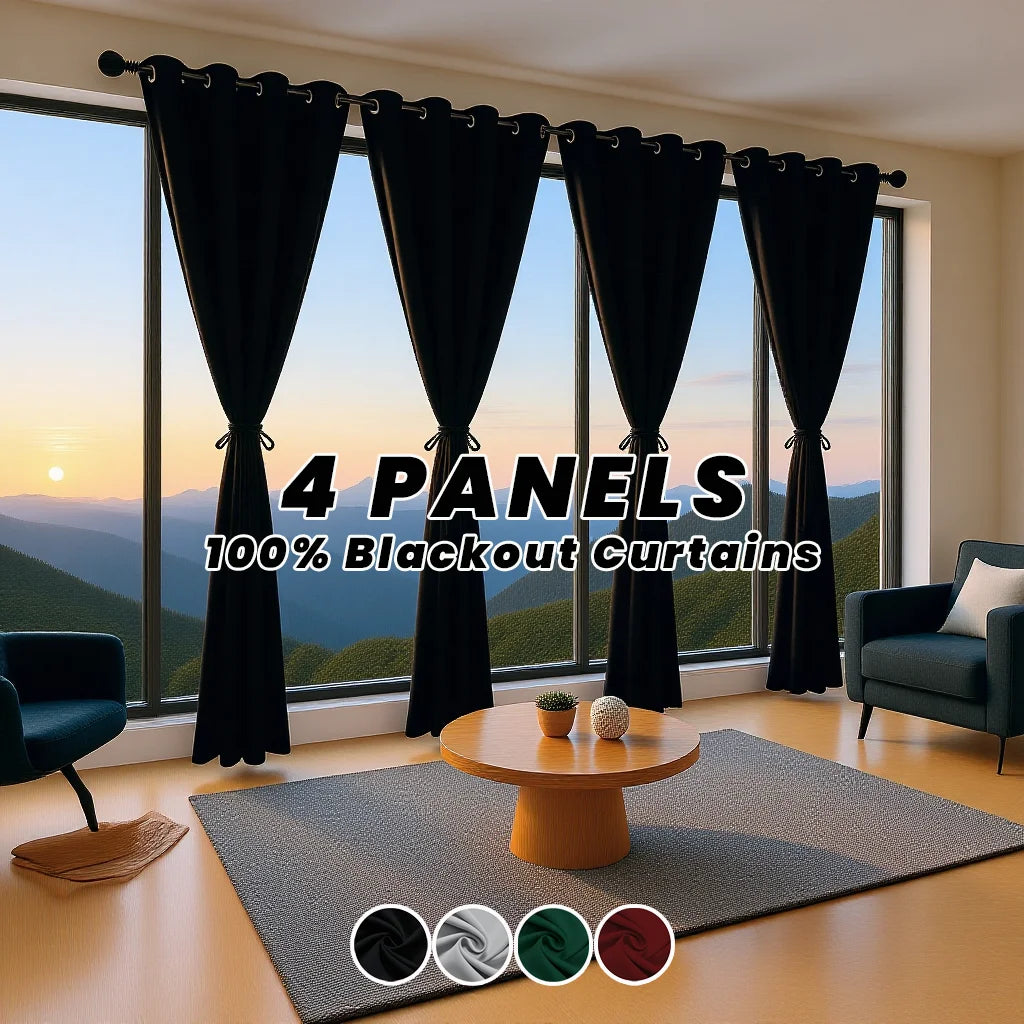 4 Panels Blackout Curtains Thermal Insulated Drapes For Living Room