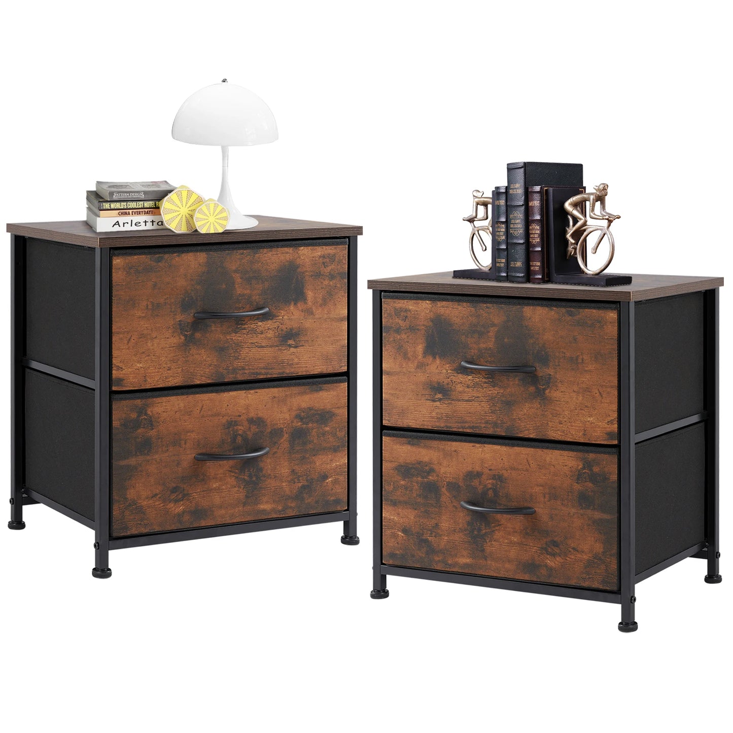 JHK Contemporary Living Room Cabinet Set Of 2 Fabric Drawers