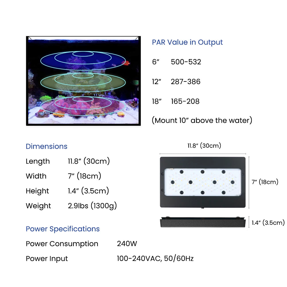 A8se II Max 240W WiFi App Control Programmable Marine Aquarium LED Light