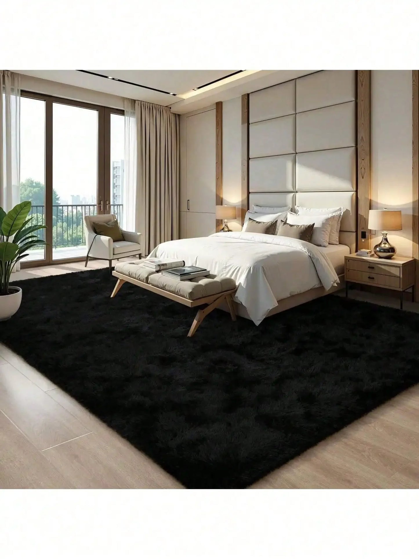 Plush Long Pile Carpet Rug Soft Non Slip Living Rooms