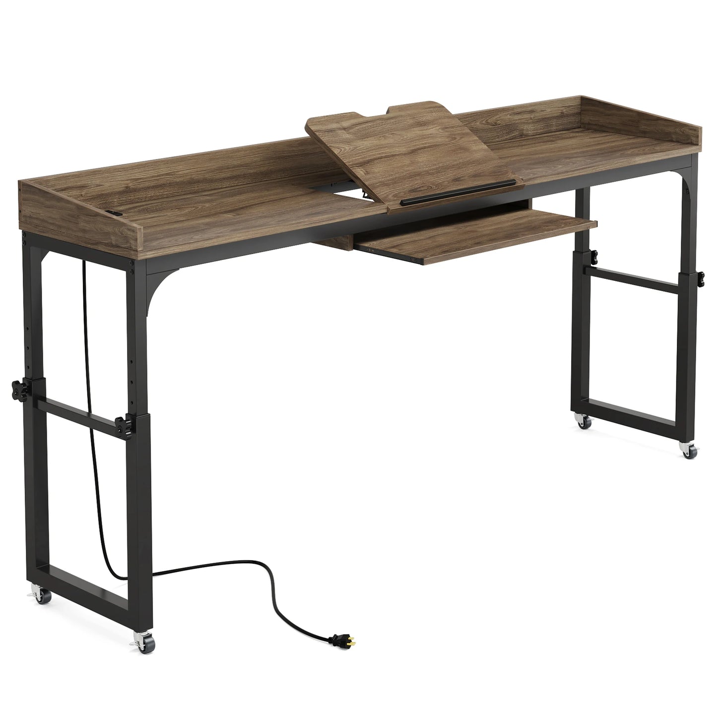 Tribesigns Overbed Table With Wheels Adjustable Tilt Desk