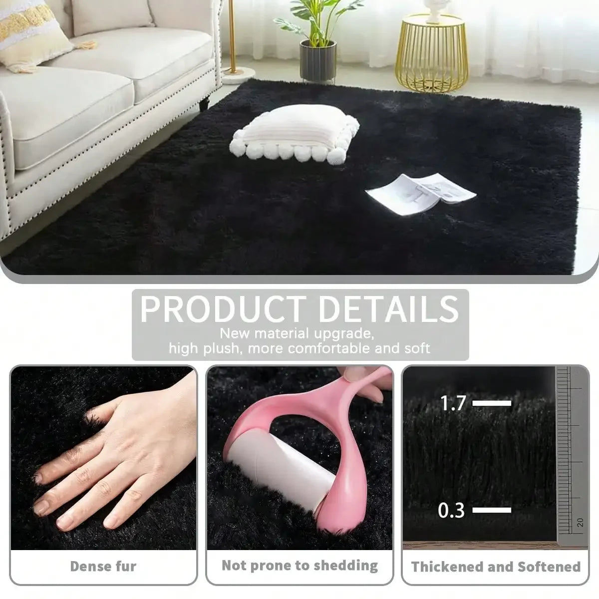 Plush Long Pile Carpet Rug Soft Non Slip Living Rooms