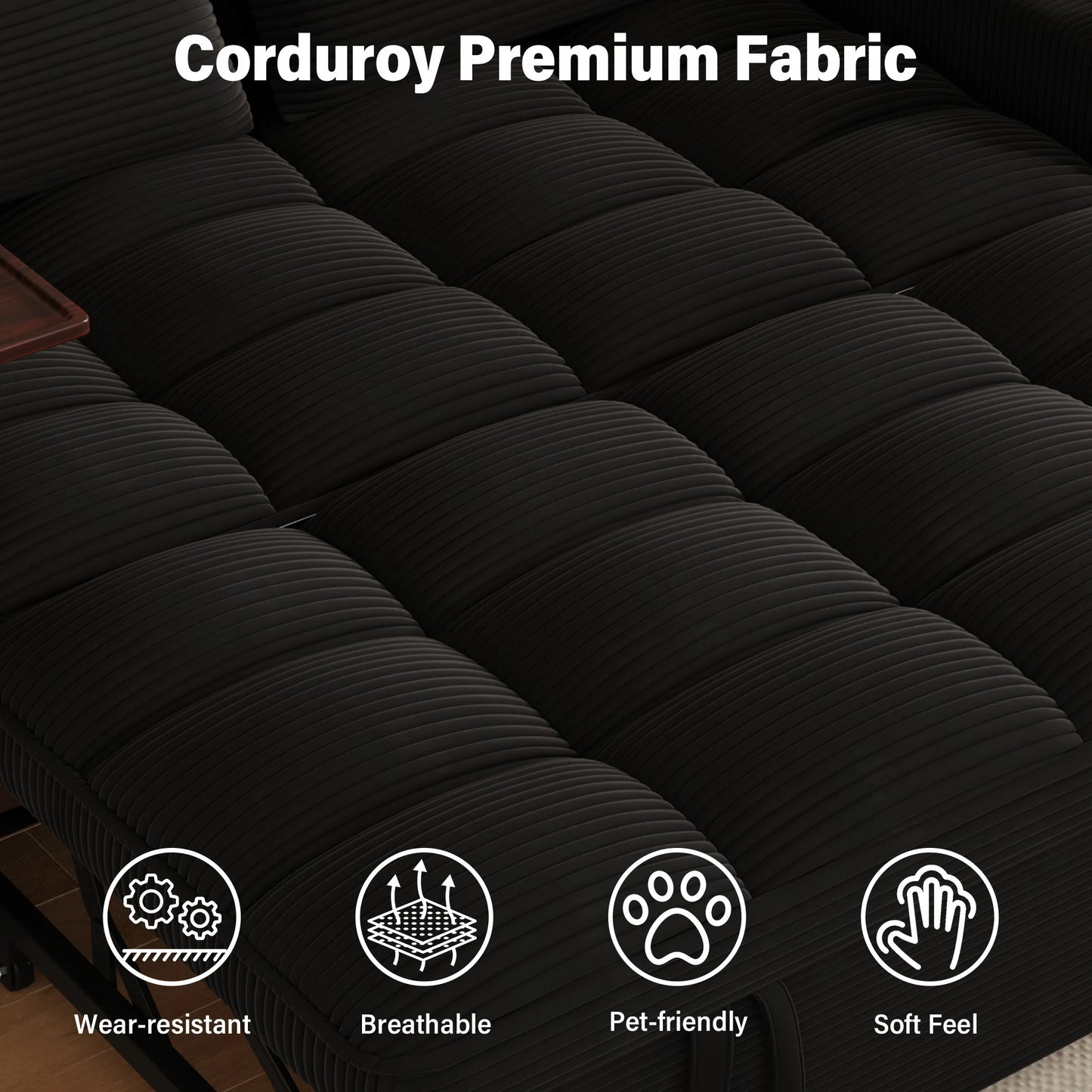 65 Inch Folding Convertible Sofa Bed With 360 Swivel Table