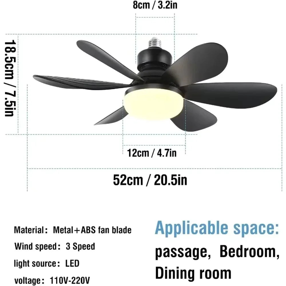 Ceiling Fan With Remote LED Light E27 Base Silent Bedroom