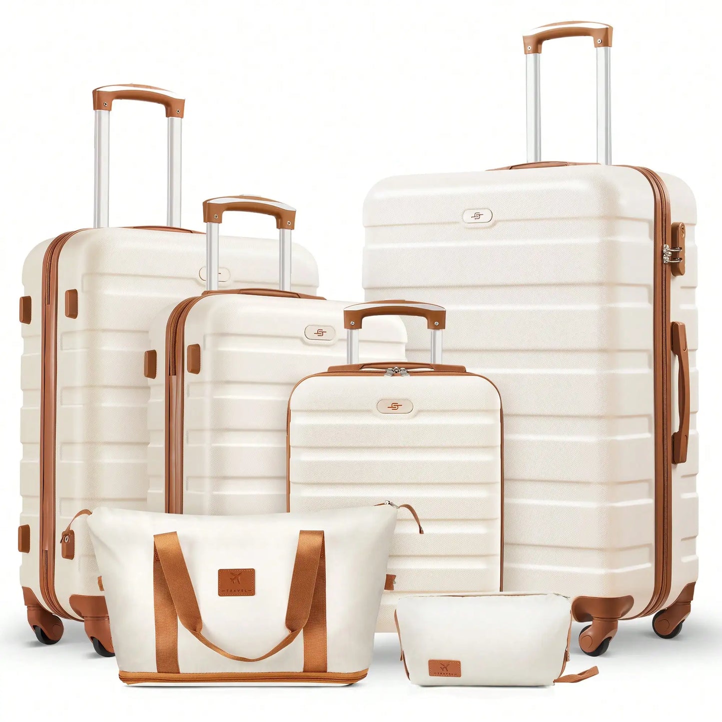 Six Piece ABS Hardside Spinner Luggage Set With Travel Bags
