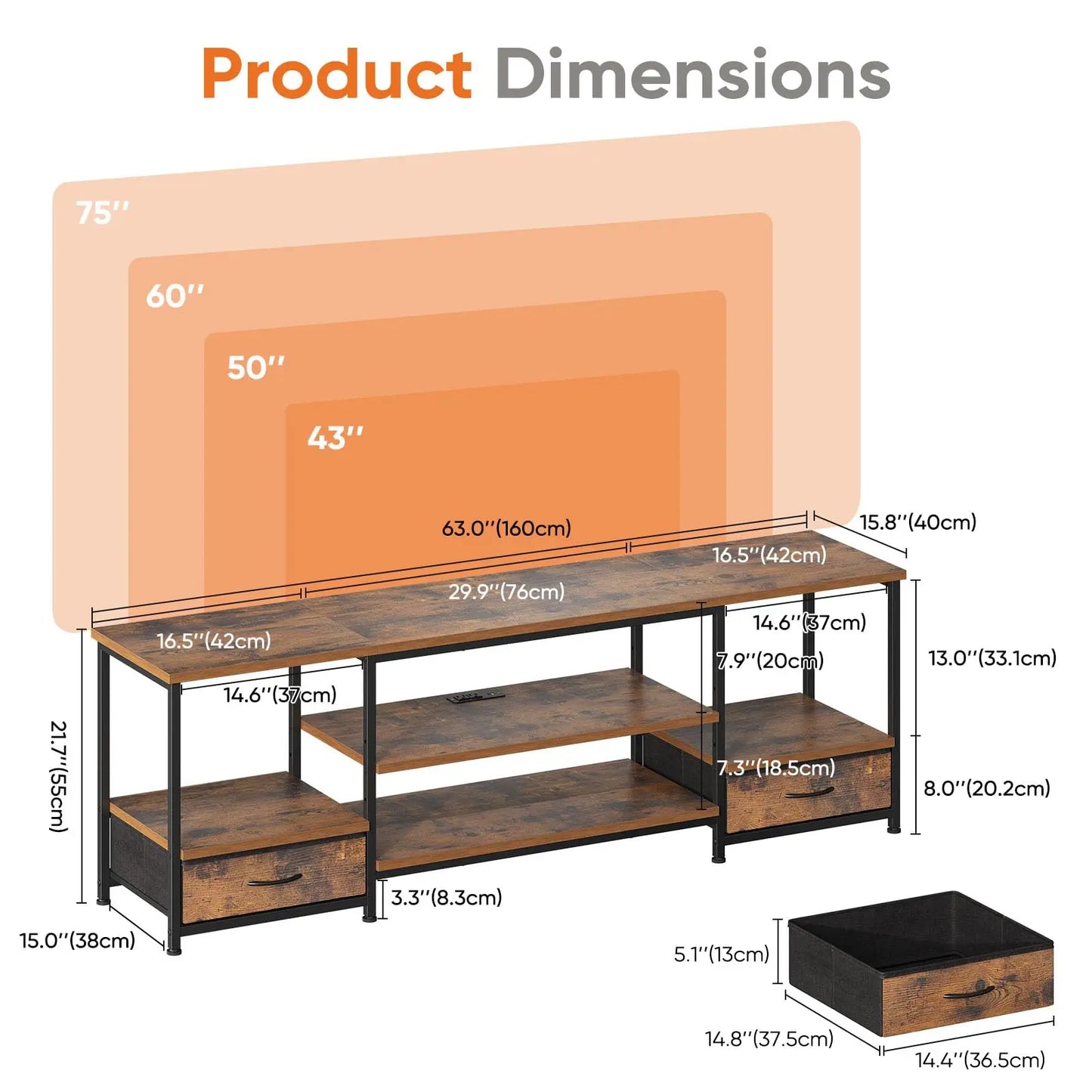 JHK Wooden TV Stand Entertainment Center With Adjustable Shelves Storage