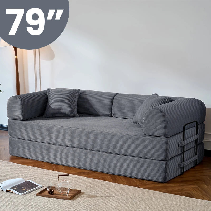 Corduroy Upholstered Folding Convertible Sofa Bed Loveseat Sleeper
