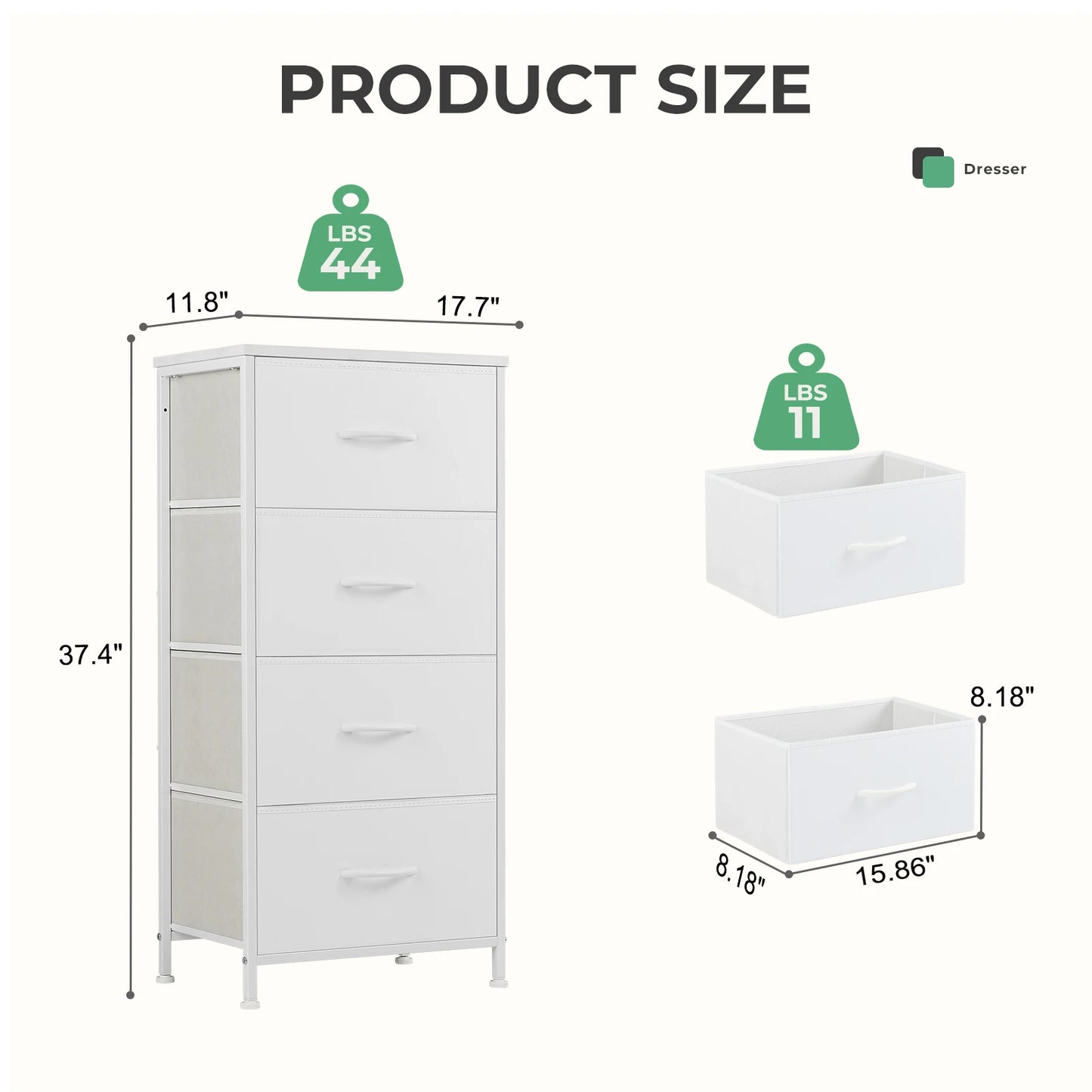 MCQ Living Room 4 Drawer Fabric Cabinet Storage Chest