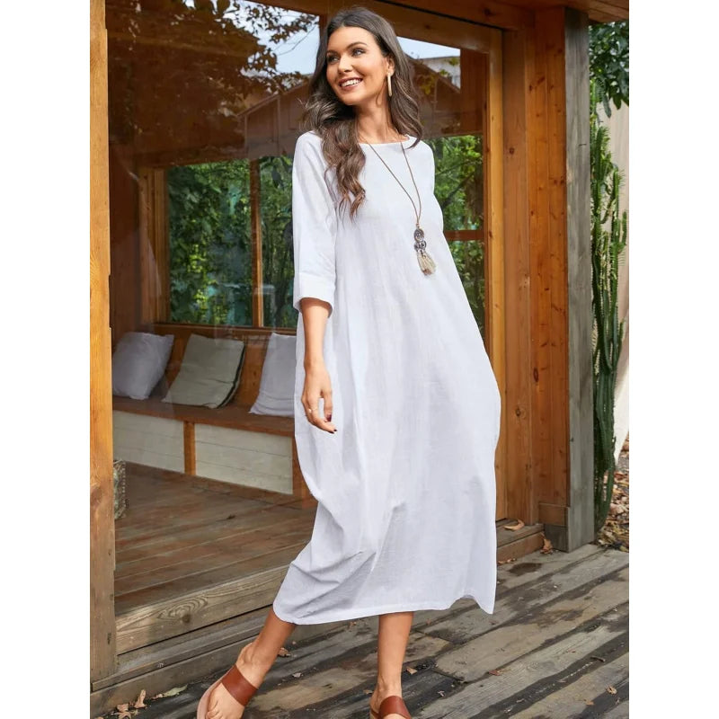 Cotton Caftan Maxi Dress Loose Fit For Autumn Casual